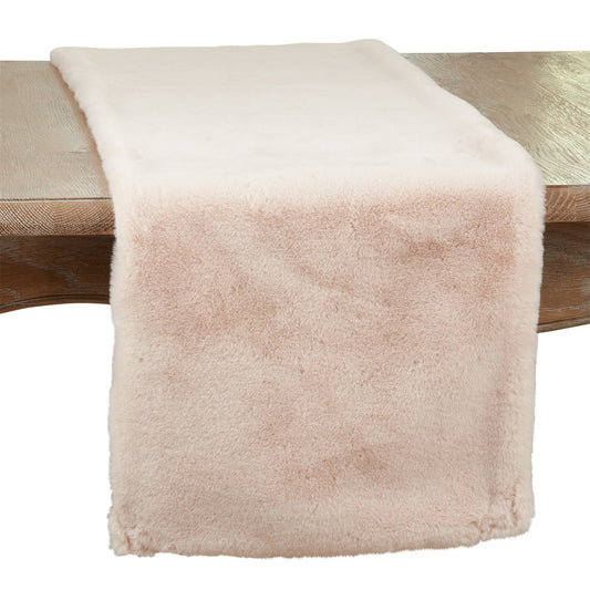 Everyday / All Season Oatmeal Beige Faux Rabbit Fur Table Runner, 100% Polyester