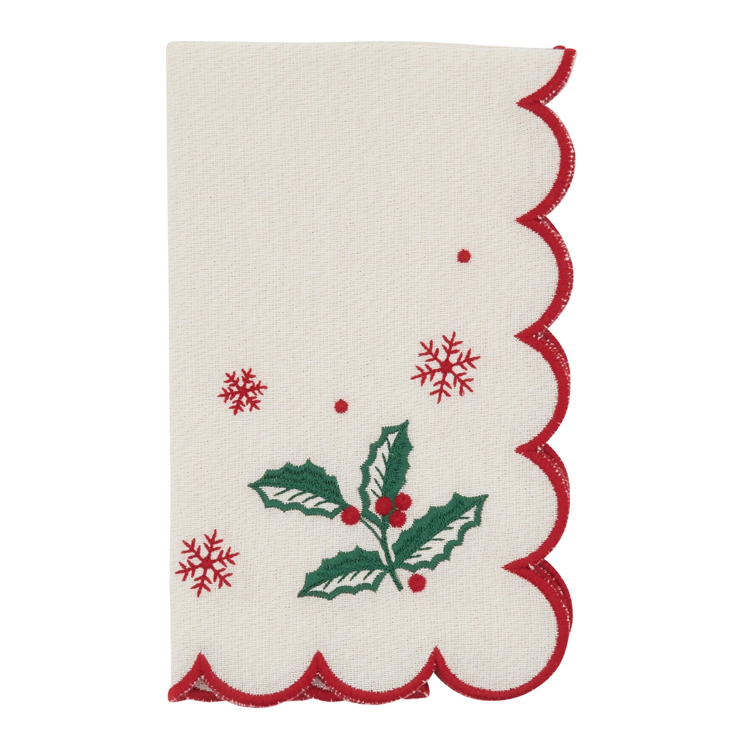 Natural Scalloped Holly and Snowflake Napkins 90% - cotton - 10% metallic, 20 Inch Square (4 pcs.)
