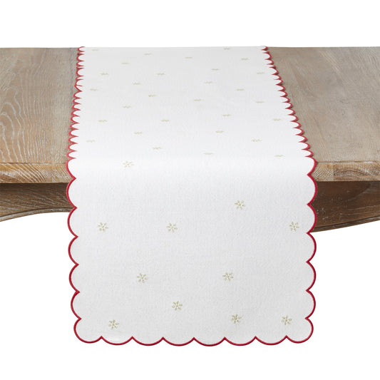 Christmas Natural Beige Scalloped Shimmer Snowflake Table Runner, 90% - cotton - 10% metallic