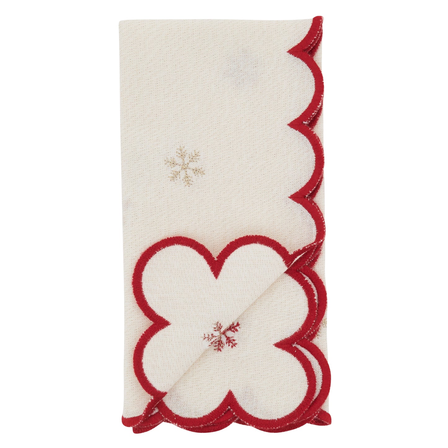 Natural Scalloped Shimmer Snowflake Napkins 90% - cotton - 10% metallic, 20 Inch Square (4 pcs.)