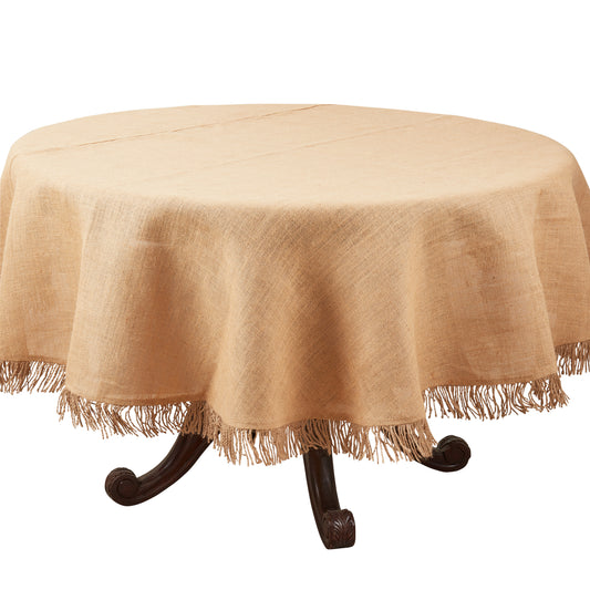 Natural Beige  Jute Tassel Tablecloth  100% jute