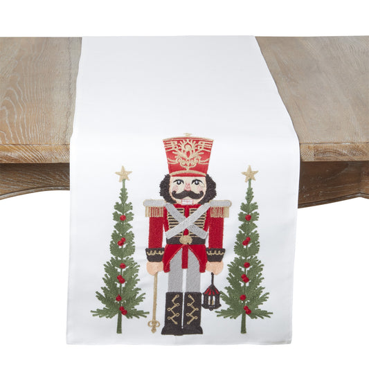 Christmas White Nutcracker Table Runner, 100% polyester