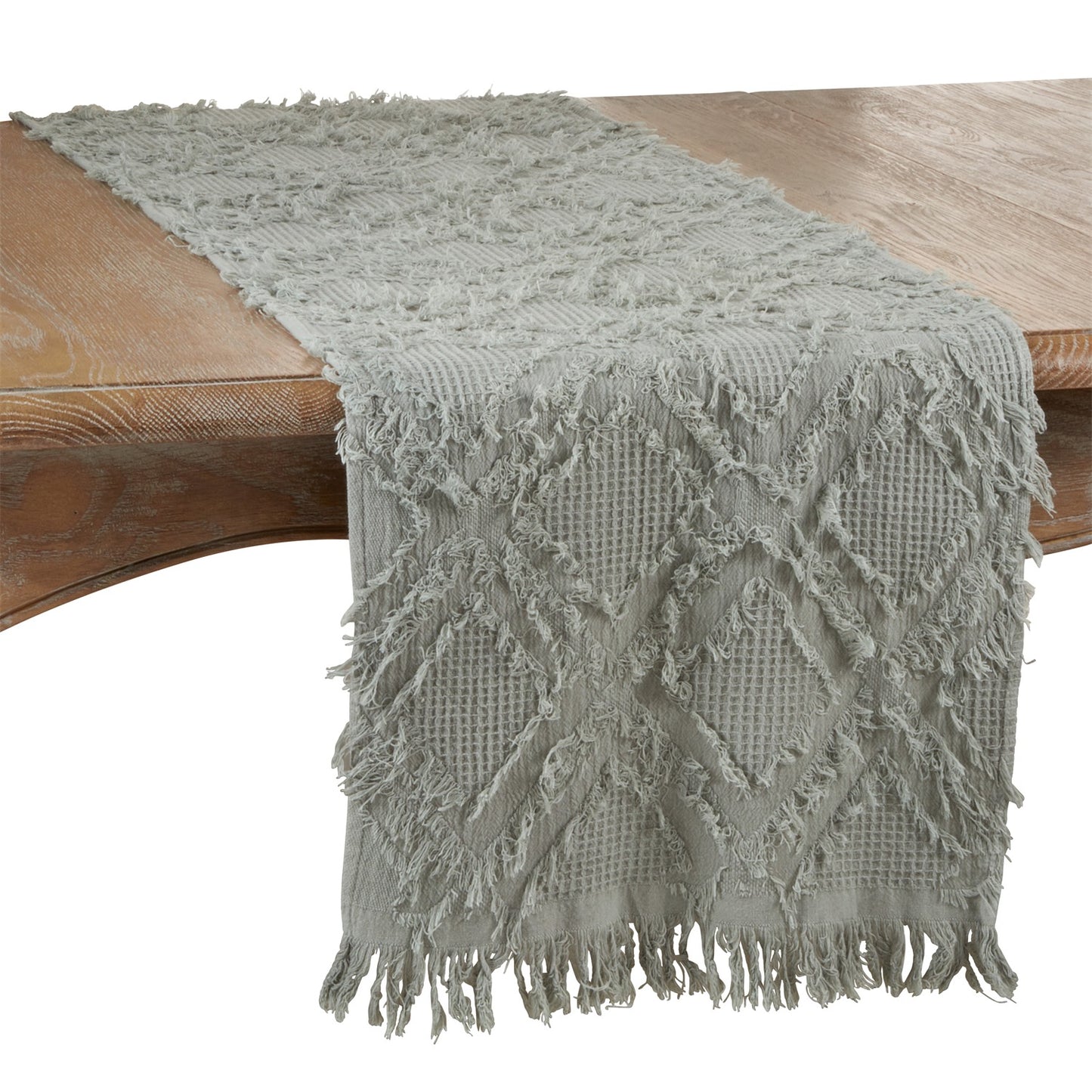 Everyday / All Season Blue-Grey Fringe Waffle Weave Table Runner, 100% cotton
