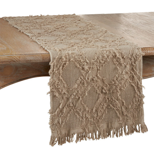 Everyday / All Season Natural Beige Fringe Waffle Weave Table Runner, 100% cotton