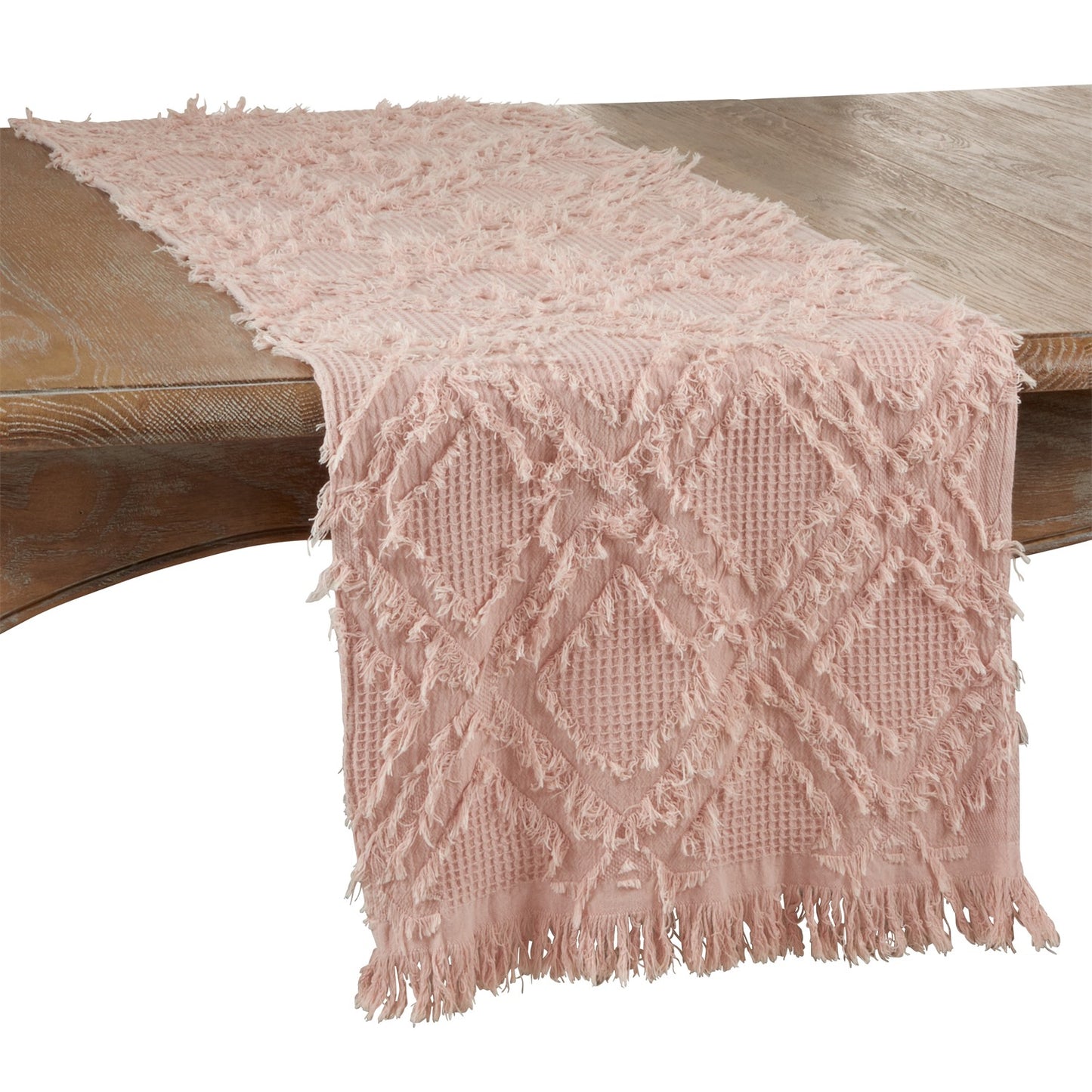 Everyday / All Season Rose Fringe Waffle Weave Table Runner, 100% cotton