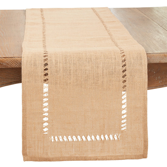 Everyday / All Season Natural Beige Jute Hemstitch Table Runner, 100% jute
