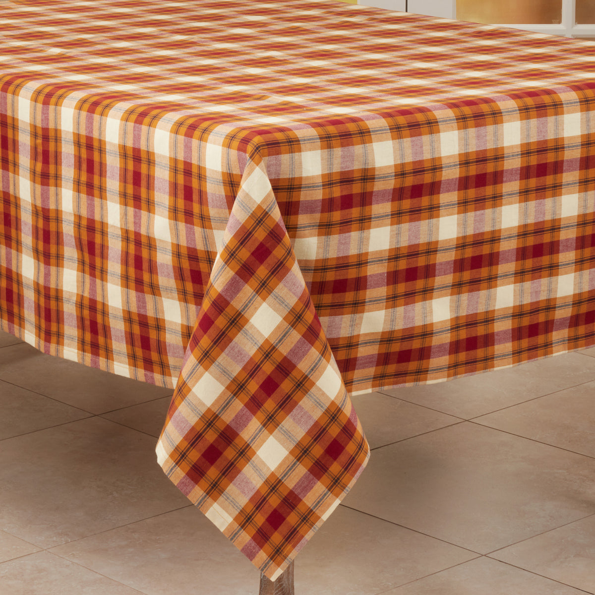 Rust Orange Plaid Tablecloth  100% cotton