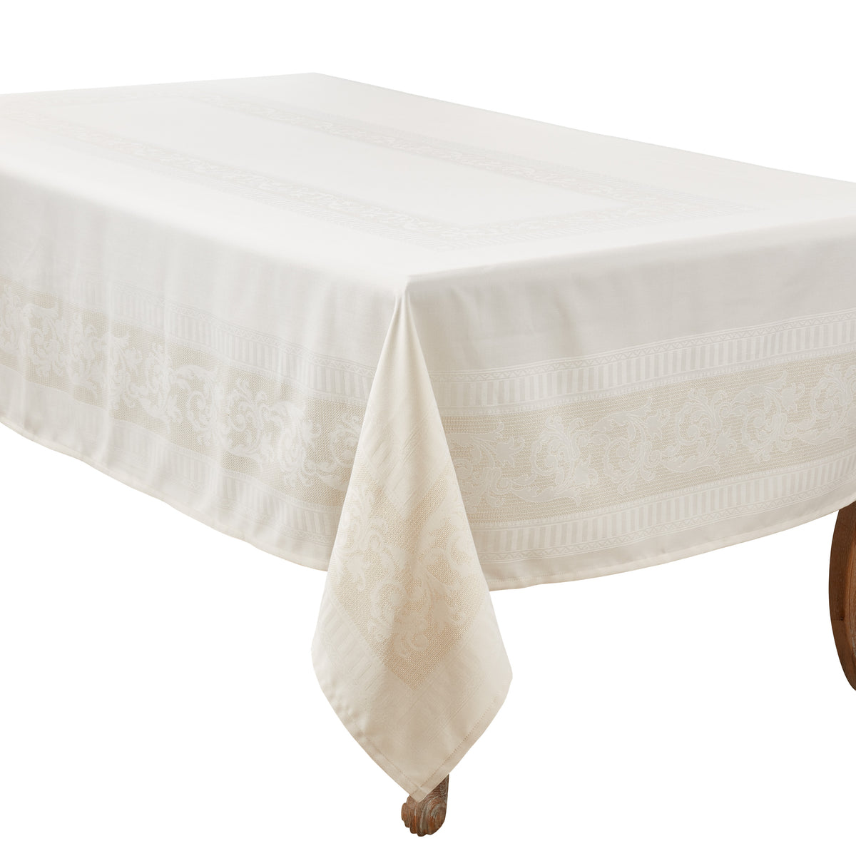 Ecru Beige  Jacquard Floral Tablecloth  100% polyester