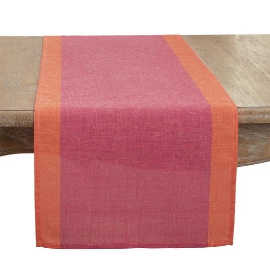 Everyday / All Season Fuchsia Color Band Border Table Runner, 85% polyester - 15% linen