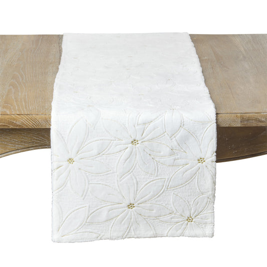 Christmas White Poinsettia Table Runner, 100% polyester