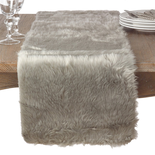 Everyday / All Season Grey Faux Fur Table Runner, 100% Polyester