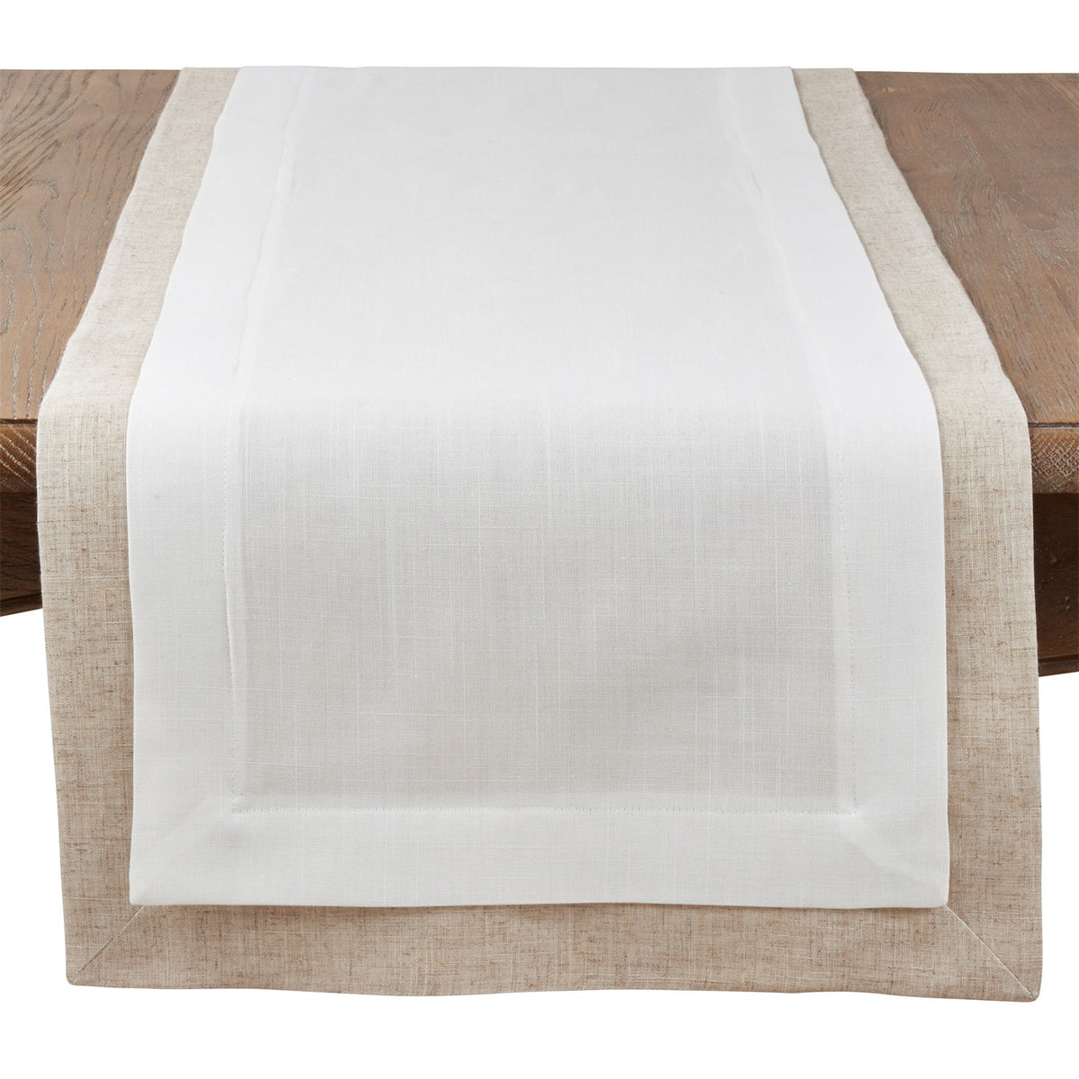 Everyday / All Season Ivory Off-White Double Layer Table Runner, 100% polyester; edge: 80% polyester 20% linen