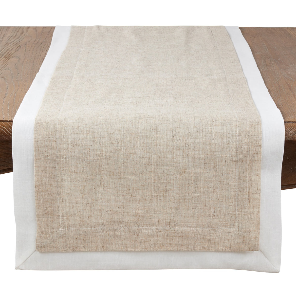 Everyday / All Season Natural Beige Double Layer Table Runner, 80%polyester 20% linen; edge: 100% polyester
