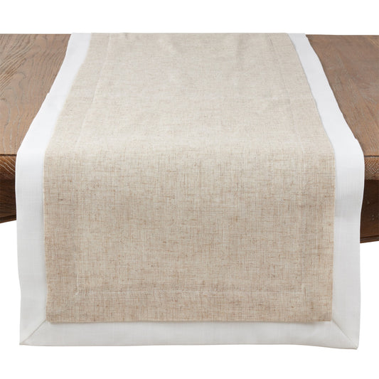 Everyday / All Season Natural Beige Double Layer Table Runner, 80%polyester 20% linen; edge: 100% polyester