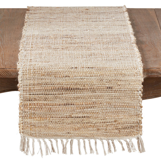 Everyday / All Season Natural Beige Jute Chindi Table Runner, 100% jute