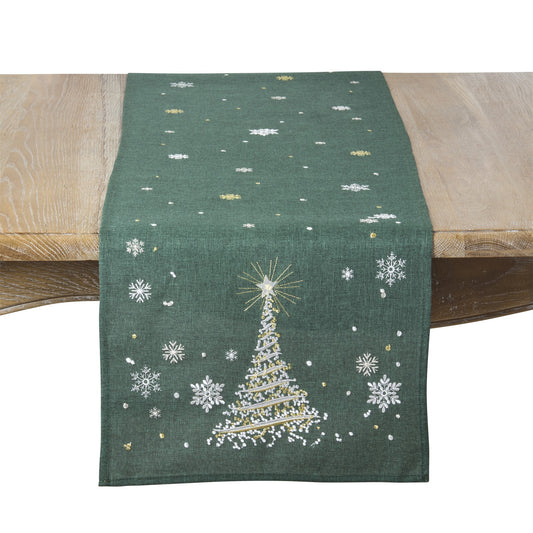 Christmas Green Christmas Tree Table Runner, 100% polyester