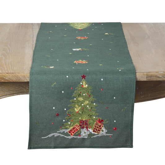 Christmas Green Christmas Tree Table Runner, 100% polyester