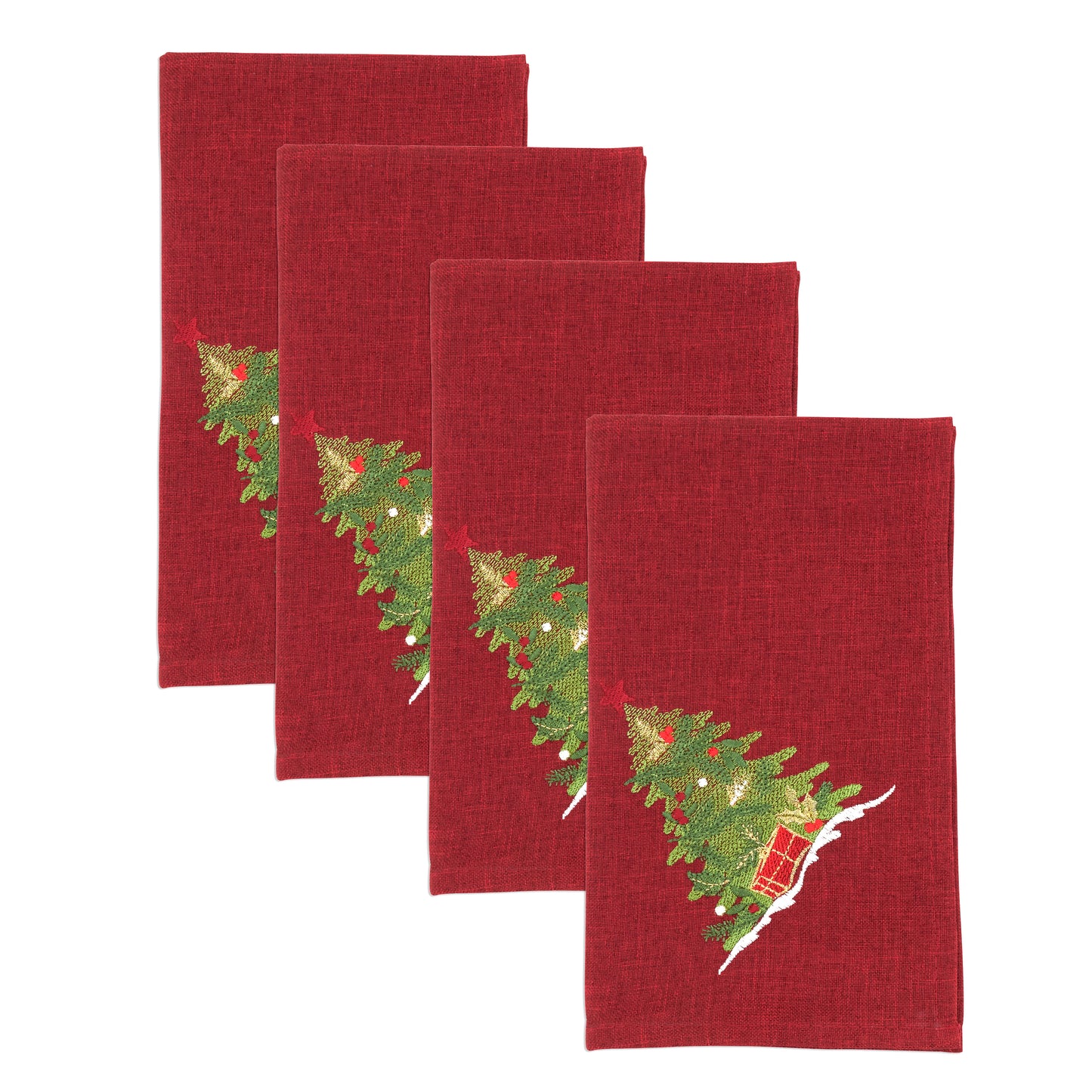 Red Christmas Tree Napkins 100% polyester, 20 Inch Square (4 pcs.)