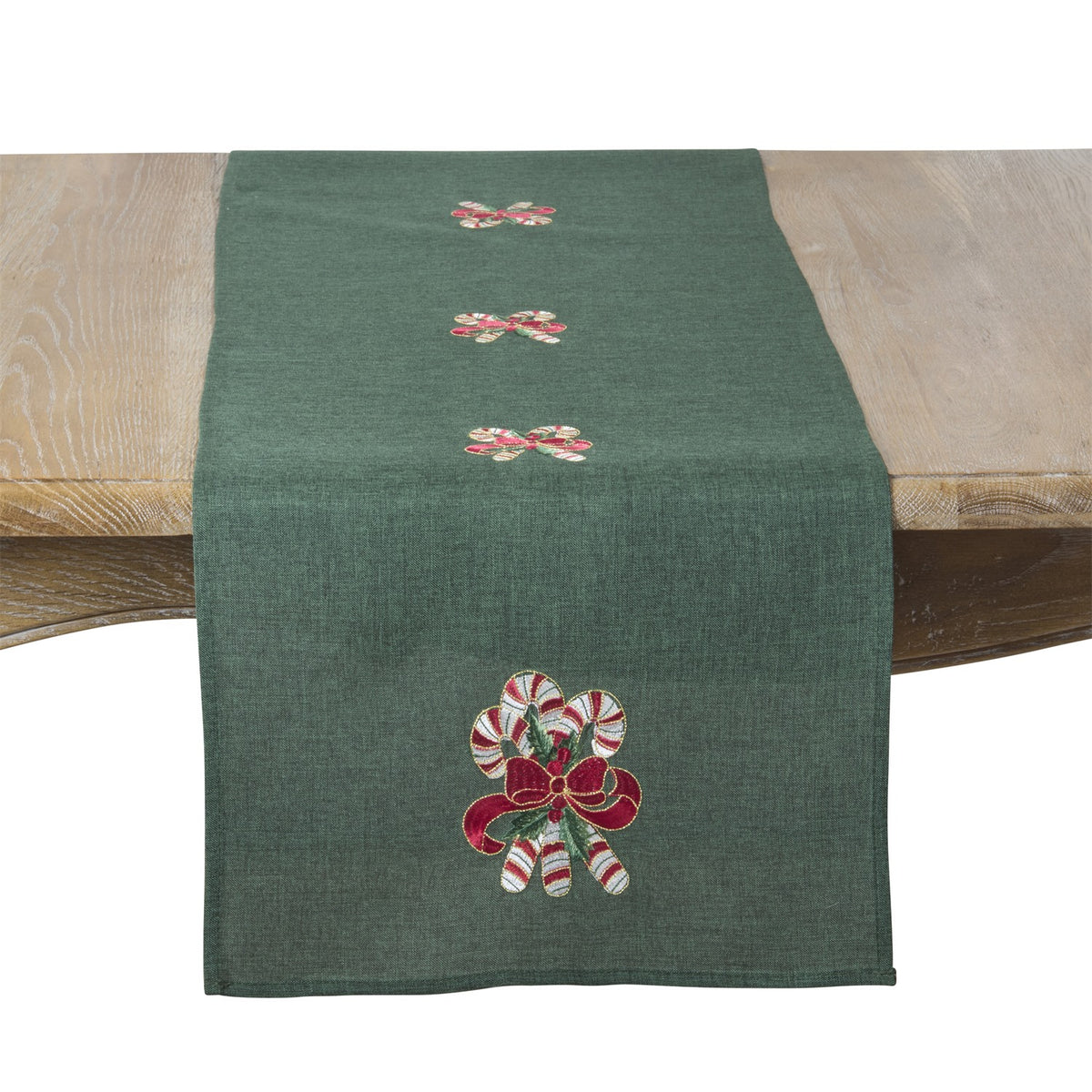 Christmas Green Candy Cane Table Runner, 85% polyester - 15% linen