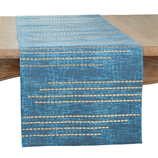 Everyday / All Season Gold Foil Print Dash Line Table Runner, 100% cotton