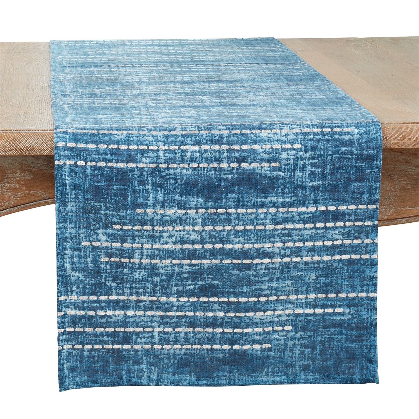 Everyday / All Season Silver Foil Print Dash Line Table Runner, 100% cotton