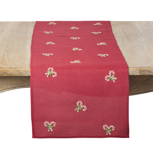 Christmas Red Candy Cane Table Runner, 85% polyester - 15% linen