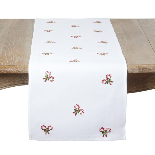Christmas White Candy Cane Table Runner, 100% polyester