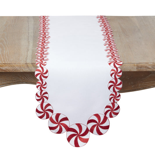 Christmas Red/White Peppermint Table Runner, 100% polyester