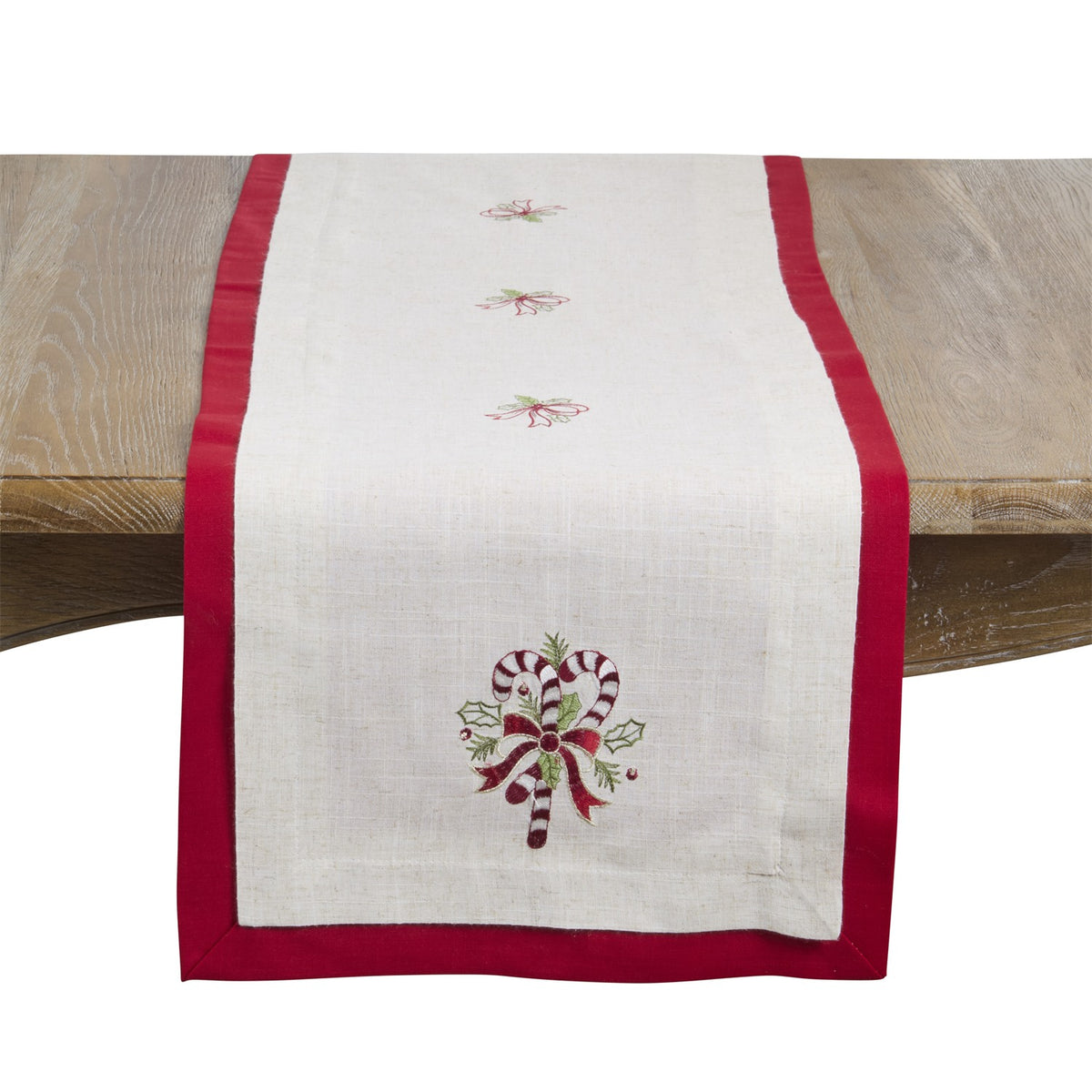 Christmas Natural/Red Candy Cane Table Runner, 100% polyester