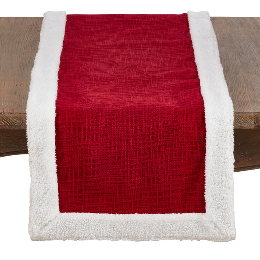 Christmas Red Sherpa Border Holiday Table Runner, 100% cotton
