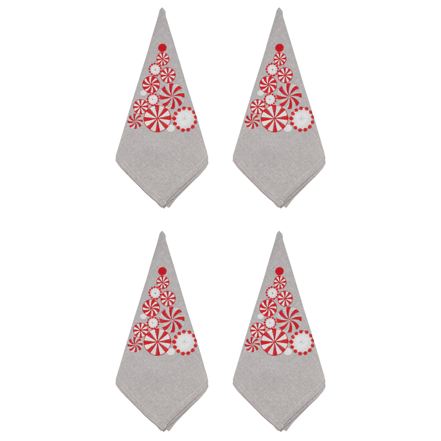 Silver Peppermint Christmas Tree Napkins 100% polyester, 20 Inch Square (4 pcs.)