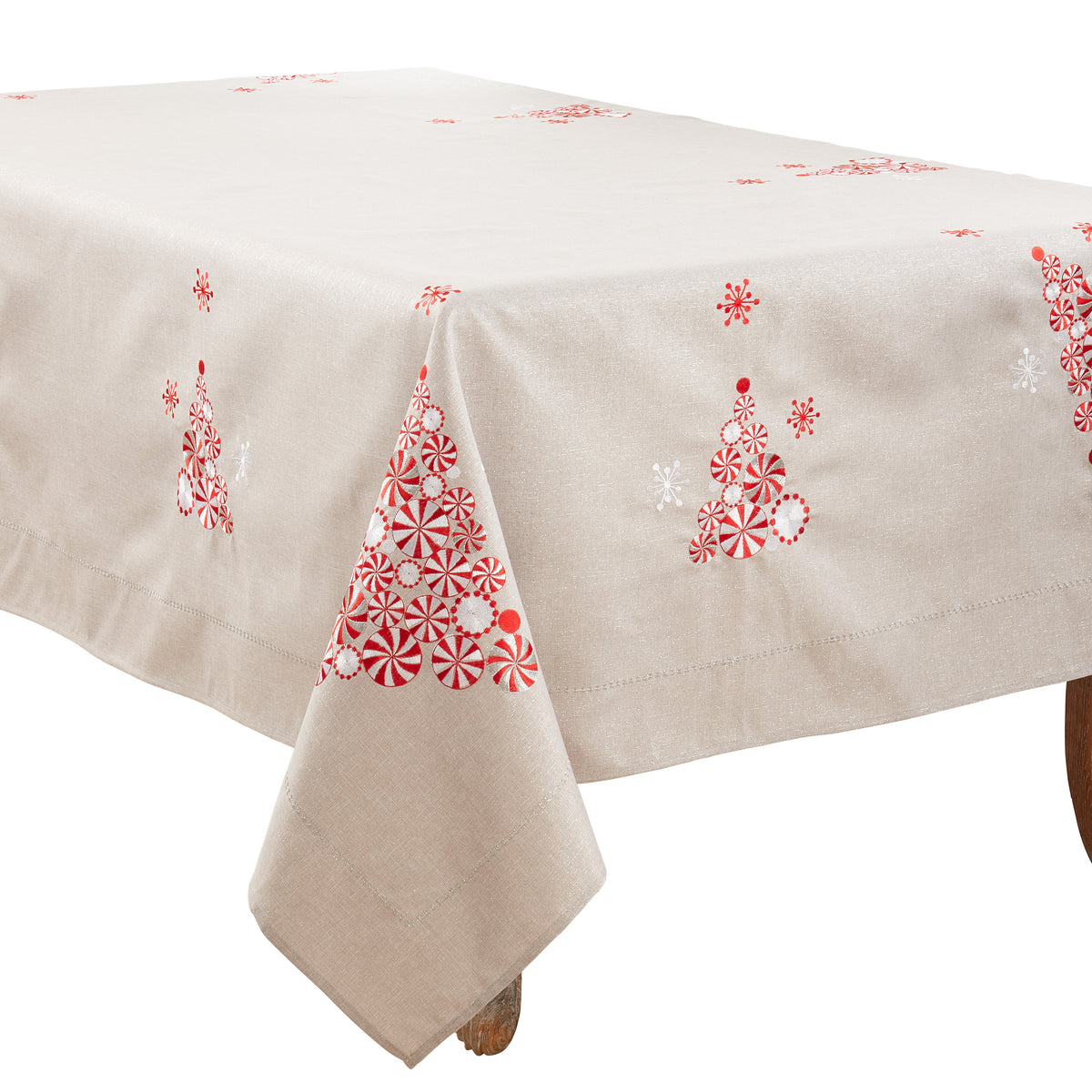 Silver  Peppermint Christmas Tree Tablecloth  100% polyester