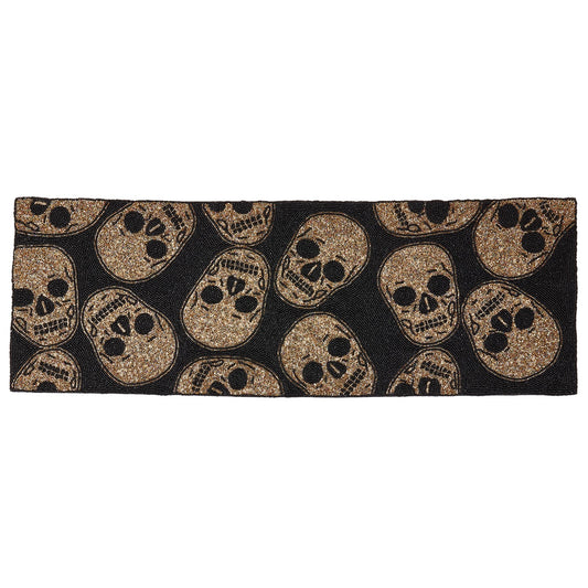 Everyday / All Season Dark Gold Beaded Skulls Table Runner, 100% glass beads