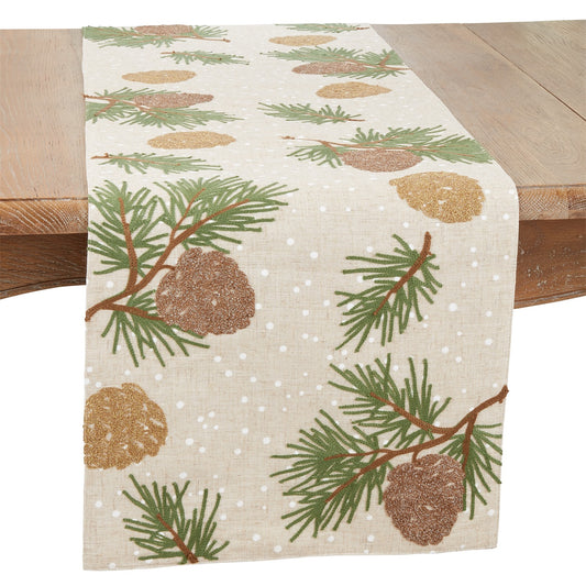 Christmas Natural Beige Pinecones Table Runner, 80% polyester - 20% linen