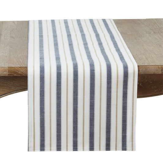 Everyday / All Season Blue Striped Table Runner, 100% POLYESTER