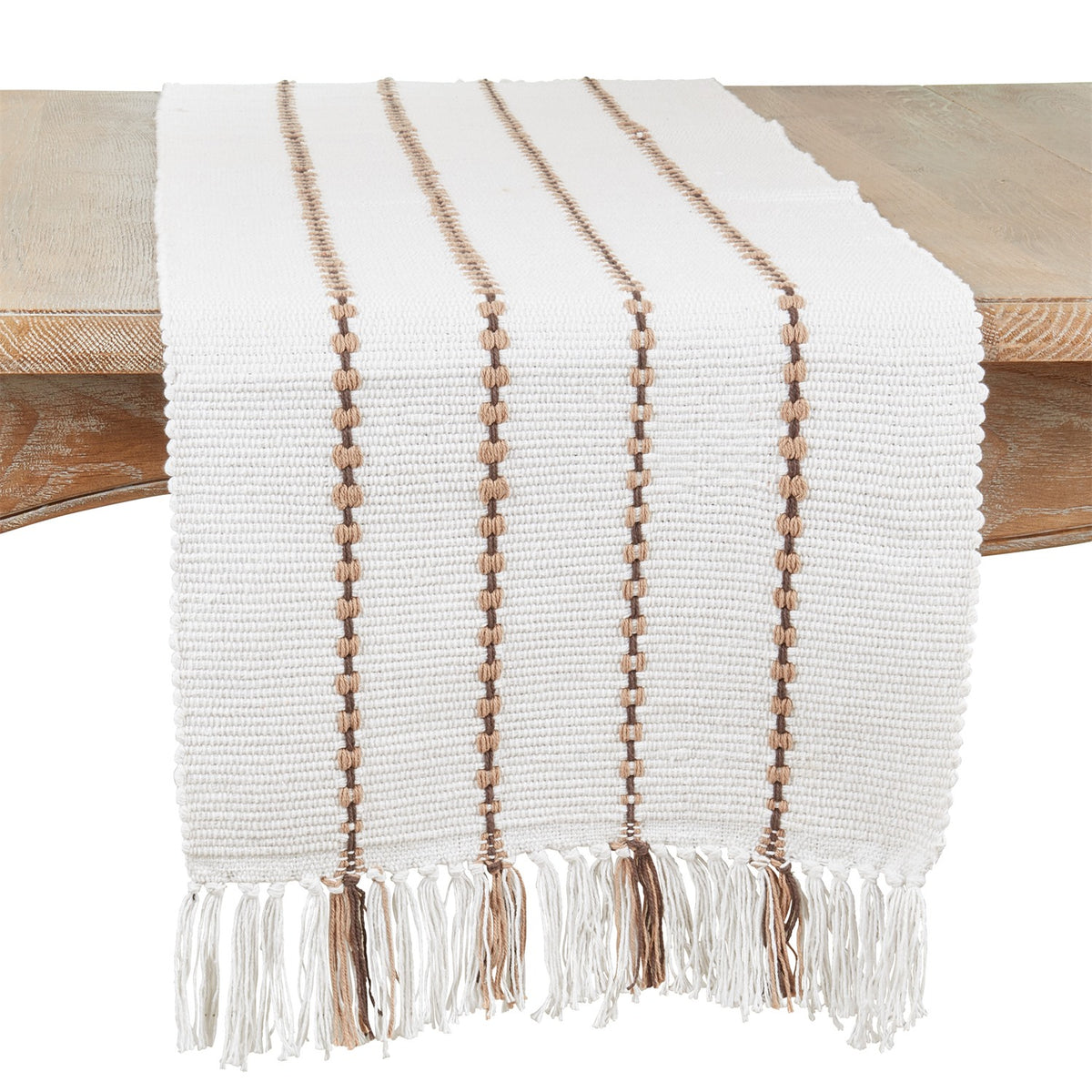 Everyday / All Season Ivory Off-White Striped Table Runner, 100% cotton