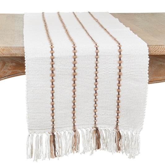Everyday / All Season Ivory Off-White Striped Table Runner, 100% cotton