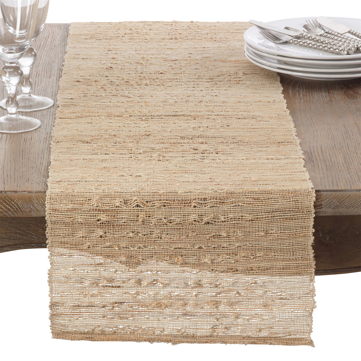 Everyday / All Season Natural Beige Woven Nubby Table Runner, 100% Ramie Woven