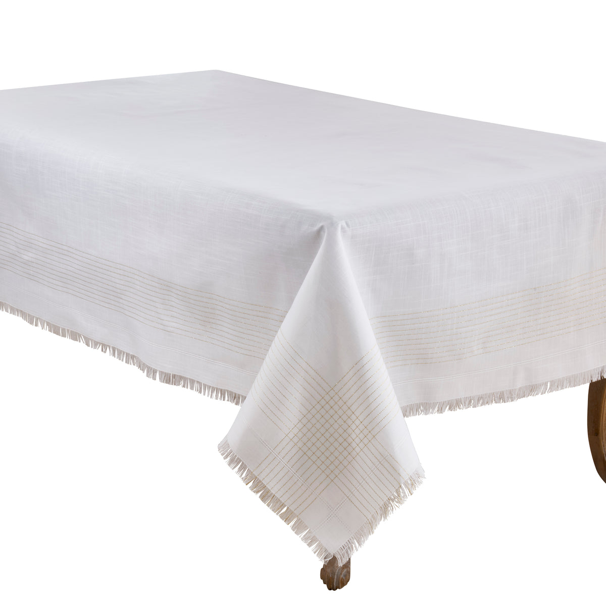 White  Embroidered Border Tablecloth  100% polyester