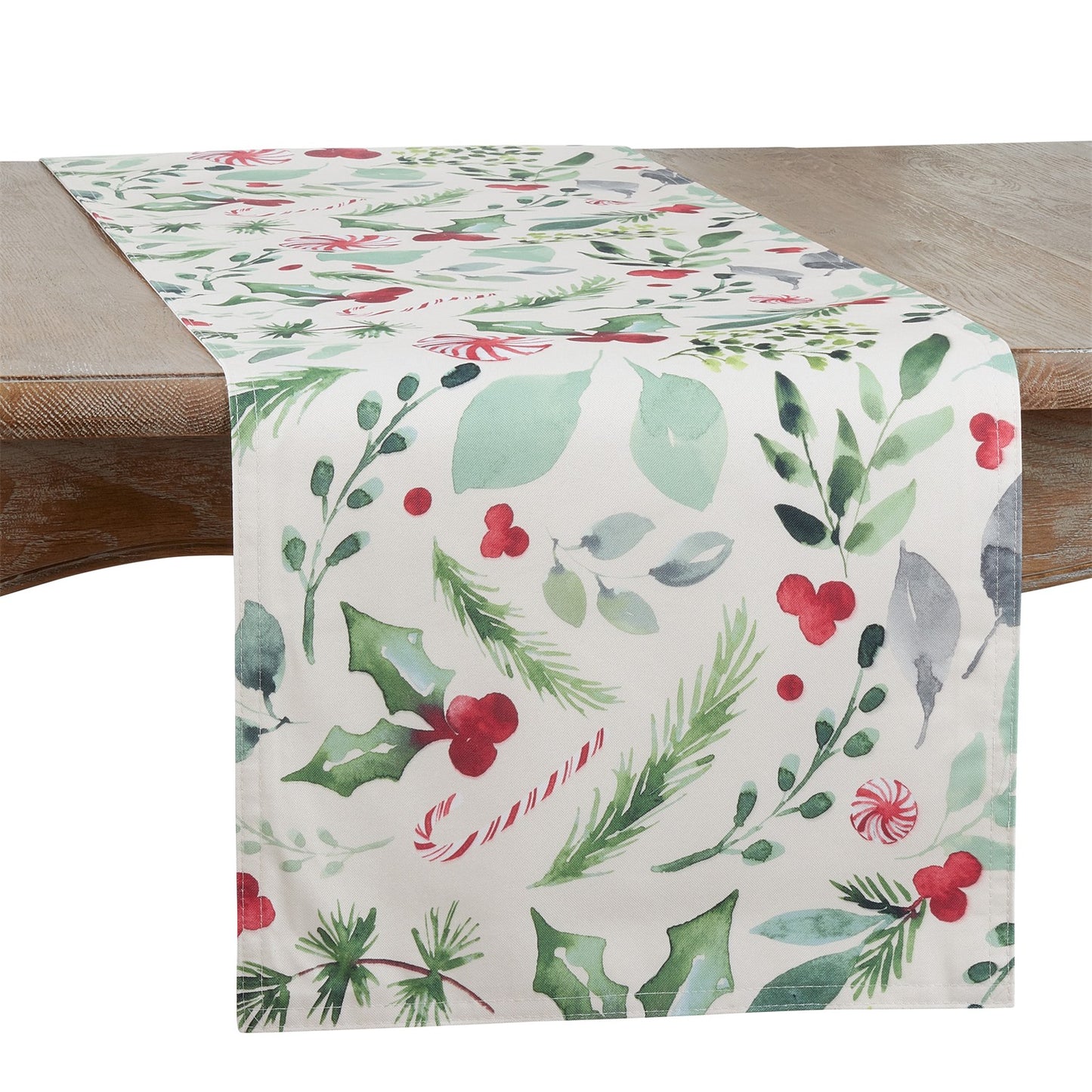 Christmas Multi Christmas Foliage and Candy Canes Table Runner, 100% Polyester