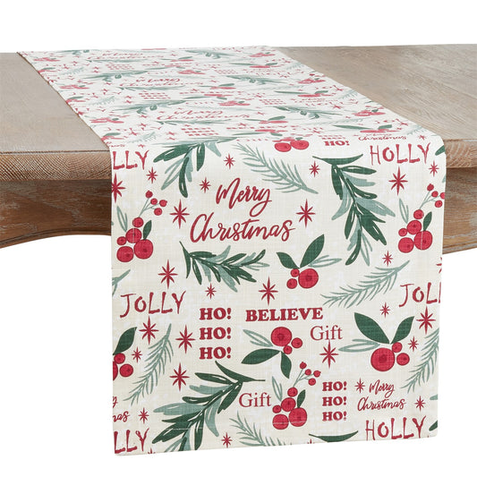 Christmas Multi Holly Christmas Table Runner, 100% cotton