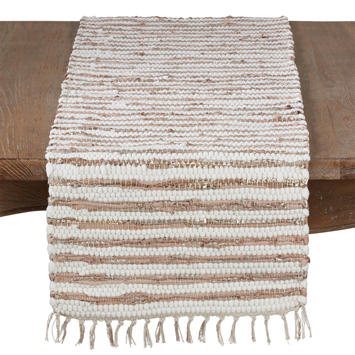 Everyday / All Season Gold Foil Strip Chindi Table Runner, 50% cotton - 50% leather