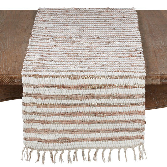 Everyday / All Season Gold Foil Strip Chindi Table Runner, 50% cotton - 50% leather