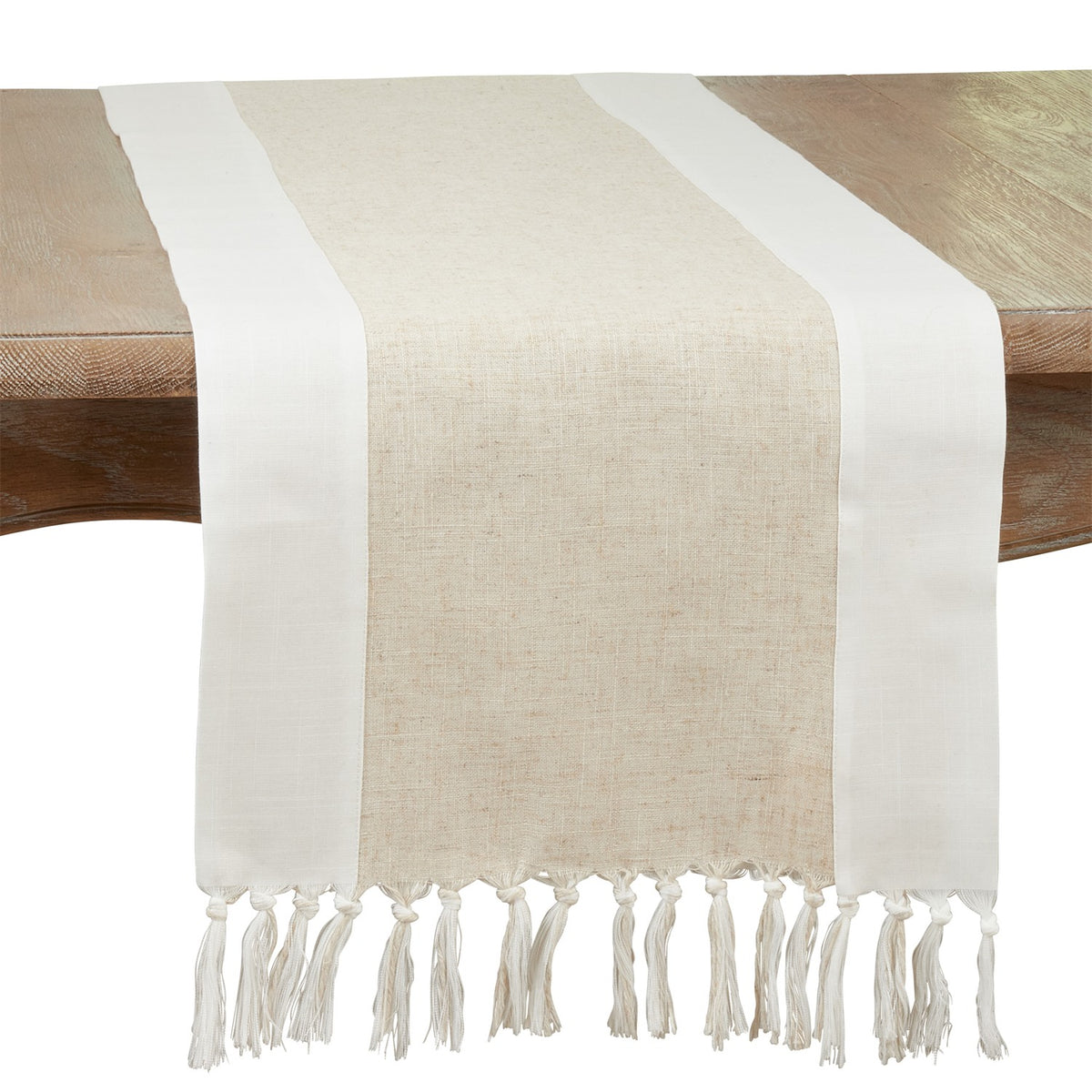 Everyday / All Season Natural Beige Two-Tone Table Runner, 80% polyester - 20% linen