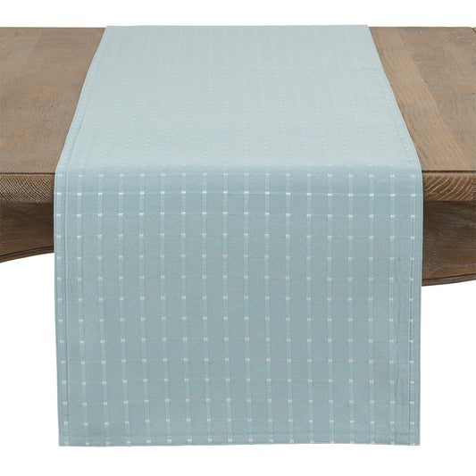 Everyday / All Season Aqua Blue Stitched Line Table Runner, front: 56%cotton - 44%polyester, back: 100% polyester