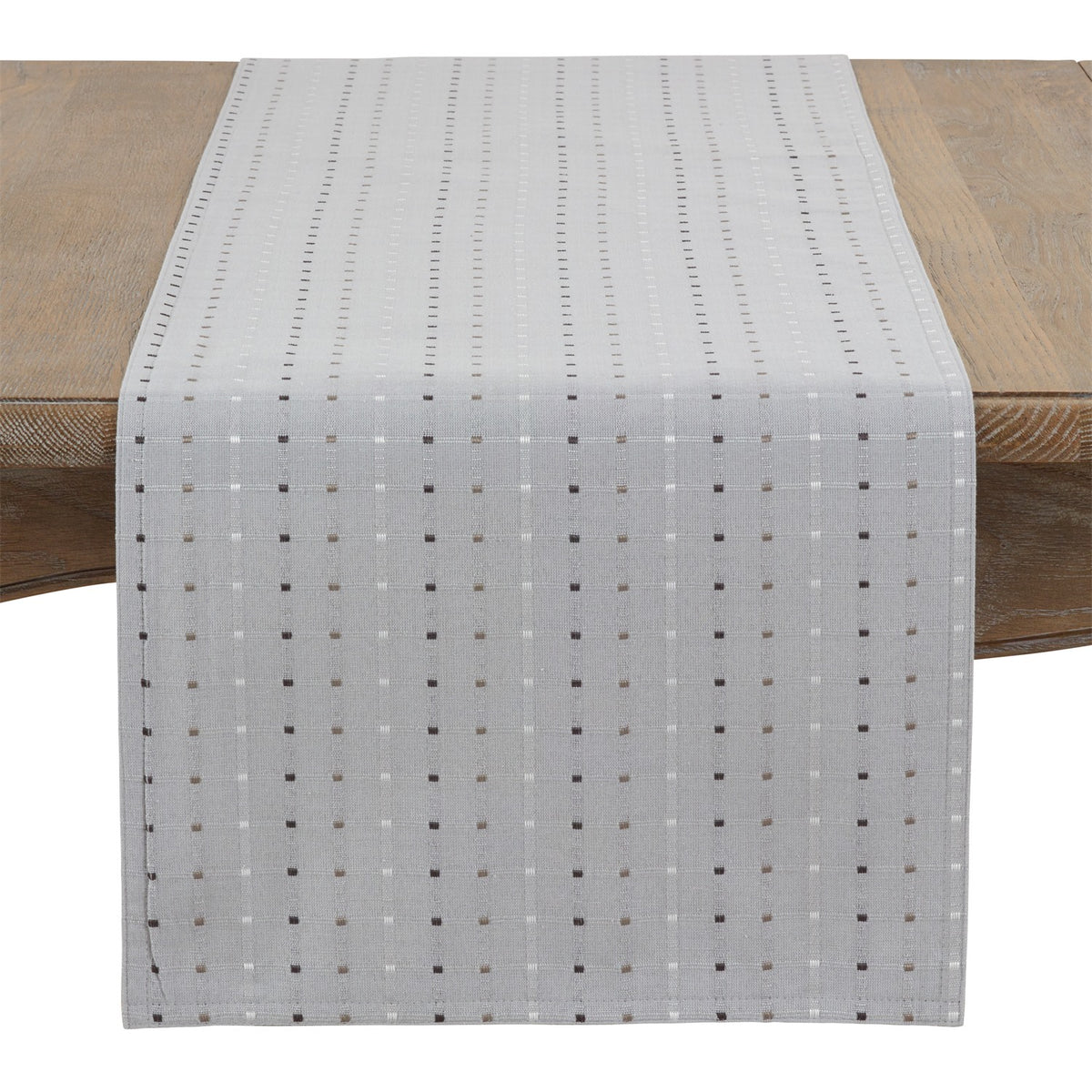 Everyday / All Season Grey Stitched Line Table Runner, front: 56%cotton - 44%polyester, back: 100% polyester