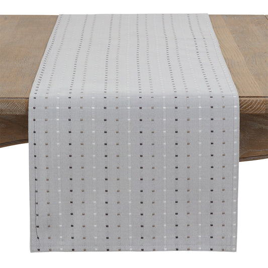 Everyday / All Season Grey Stitched Line Table Runner, front: 56%cotton - 44%polyester, back: 100% polyester