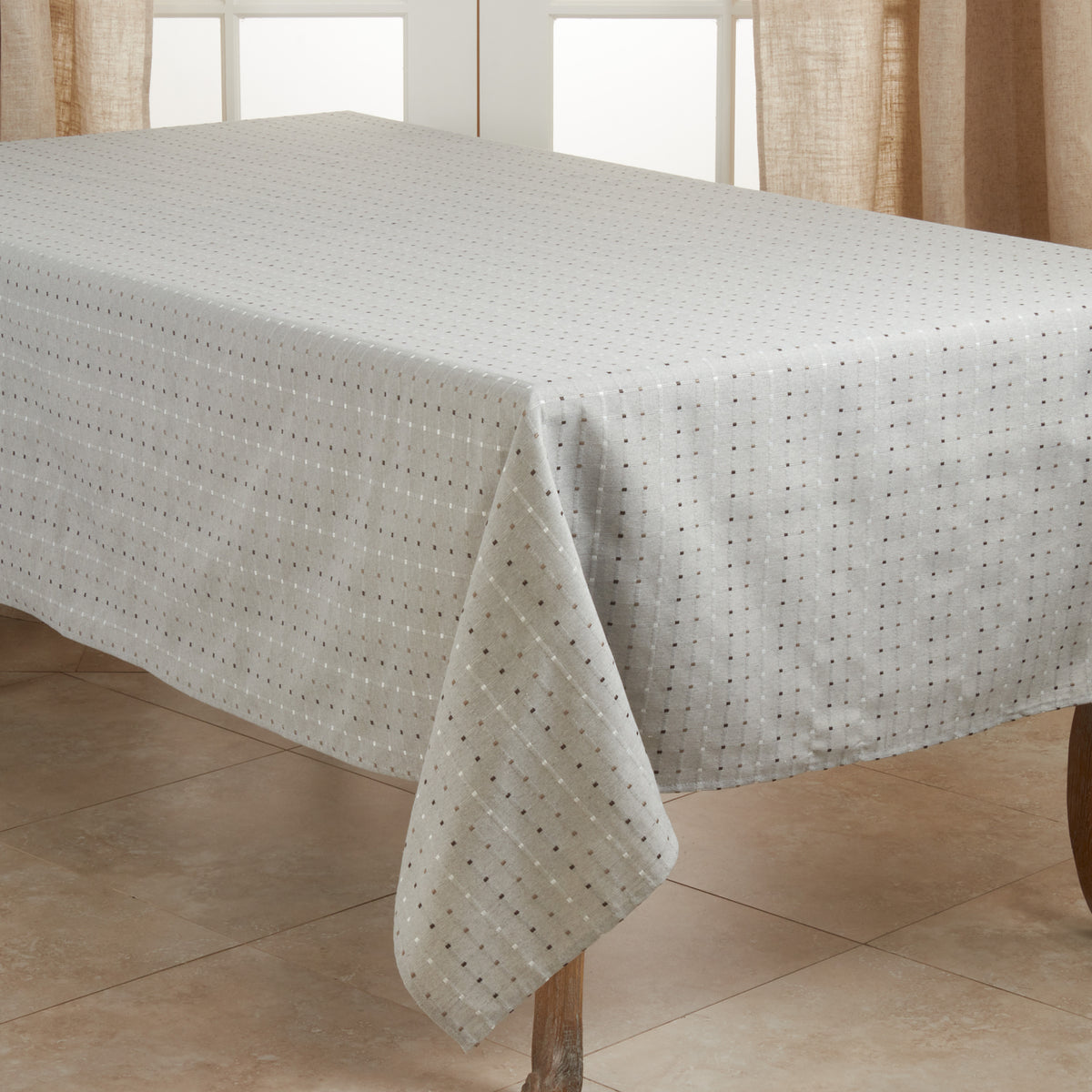 Grey  Stitched Line Tablecloth  56% cotton - 44% polyester