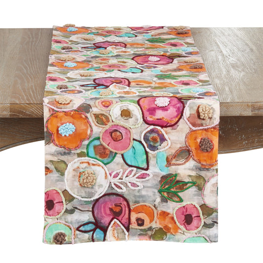 Everyday / All Season Multi Floral Embroidered Table Runner, 100% cotton