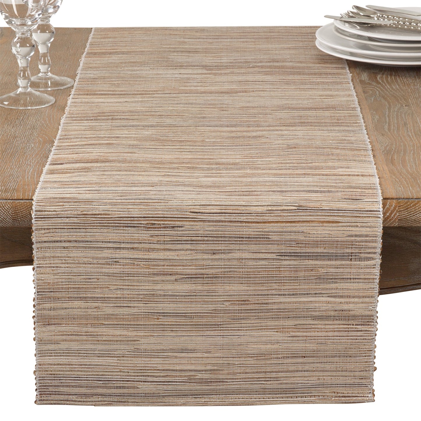 Everyday / All Season Natural Beige Shimmering Woven Nubby Table Runner, 100% water hyacinth